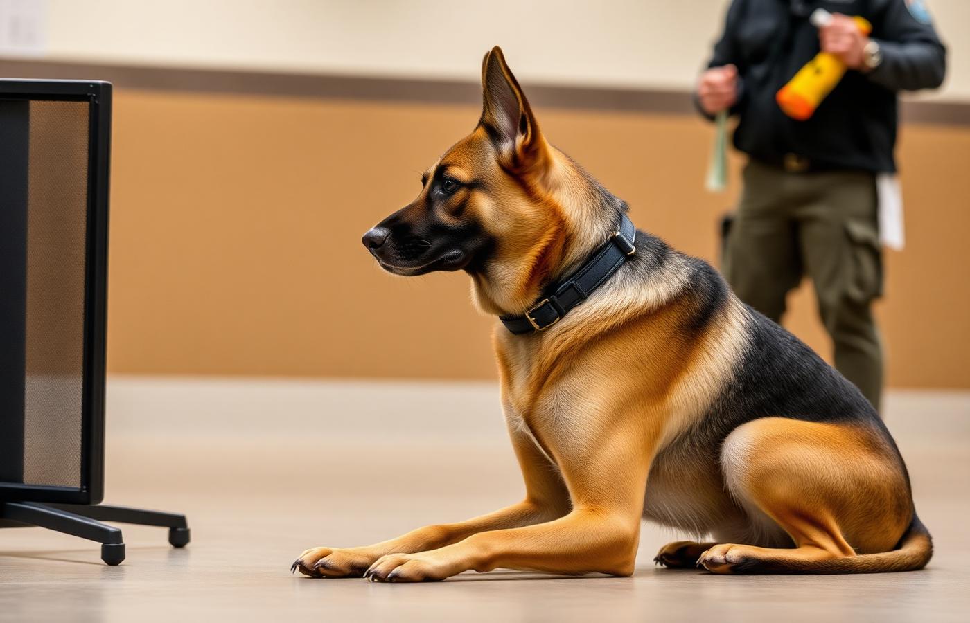 Security dog during scent training