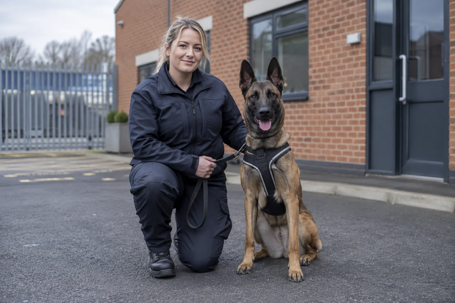 Illustration of a handler with a security dog
